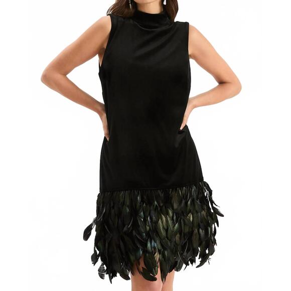 NEW TYLER BOE colette feather hem dress in black